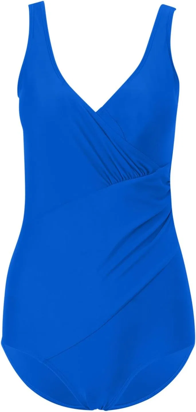 Женский слитный купальник с утяжкой живота ruched push-up Plus Size, Blue — фото 3