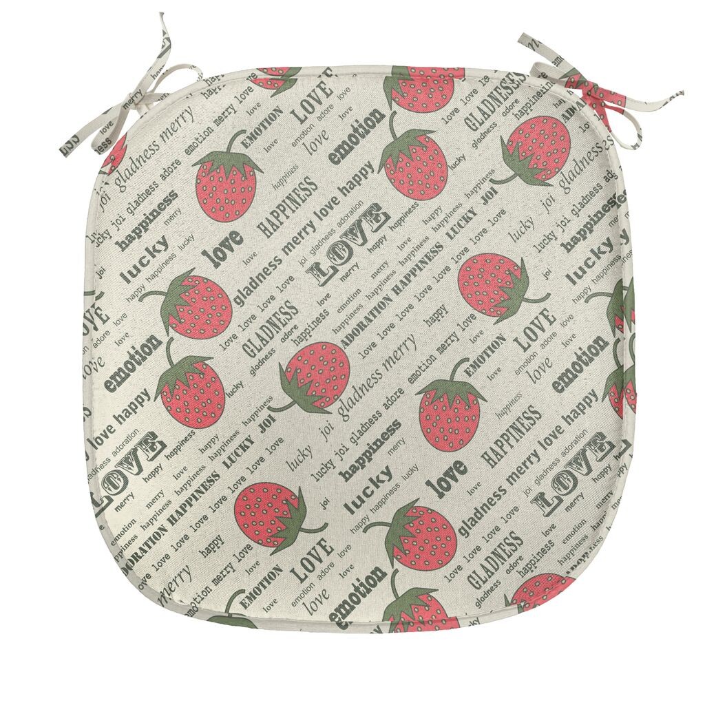 

Подушка для обеденного стула ABAKUHAUS Fruit, Retro Strawberry Love, декоративная водонепроницаемая подушка с ремнями для кухонных сидений, 40 см x 40 см, армейский зеленый рубин из яичной скорлупы, белый