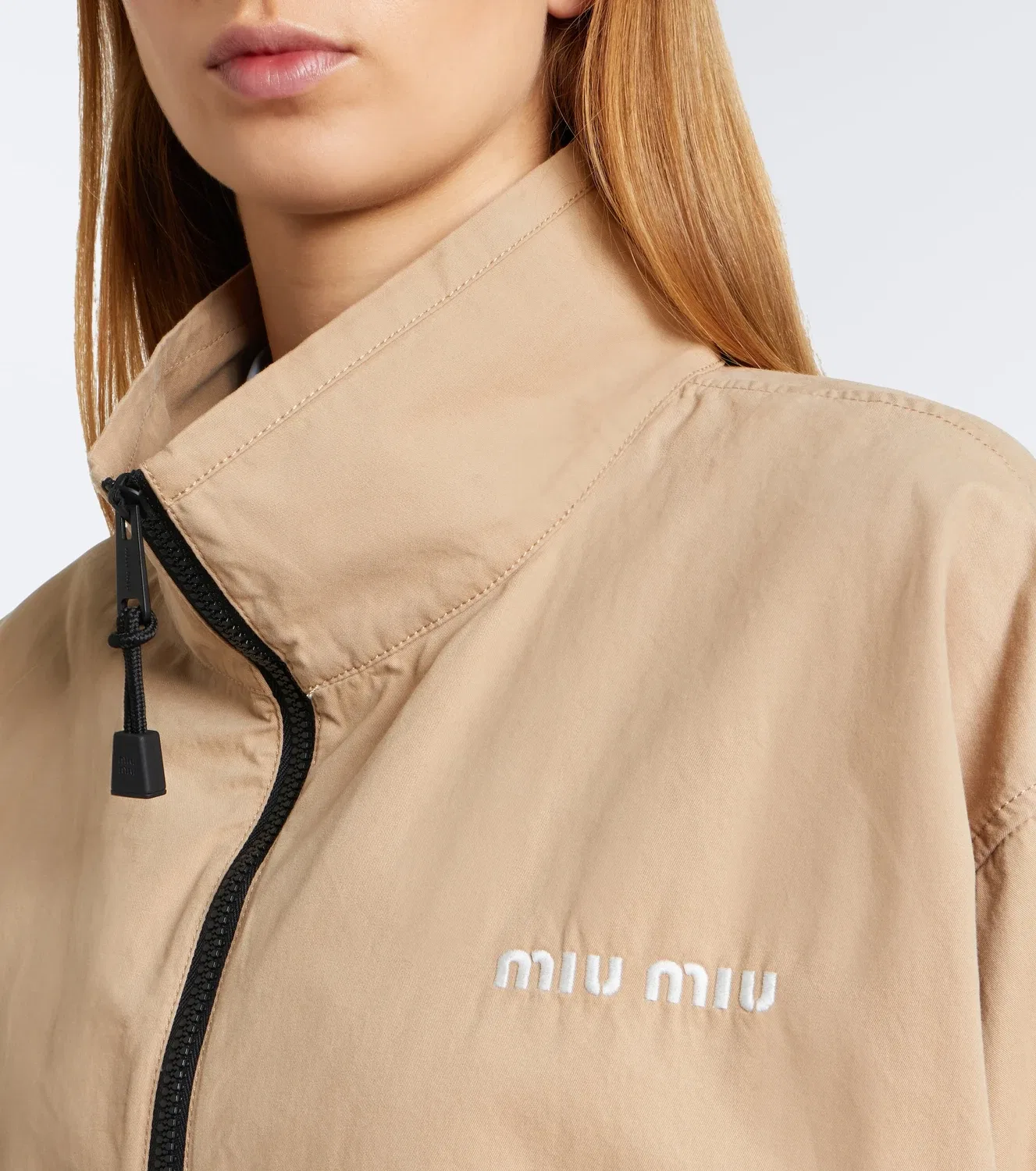 Бомбер хлопковый Miu Miu, бежевый — фото 3