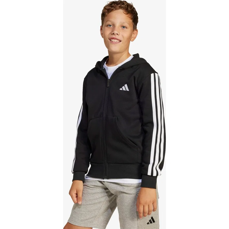 Детский свитшот с капюшоном, полная застежка-молния, модель Essentials Full Zip, adidas, Черный