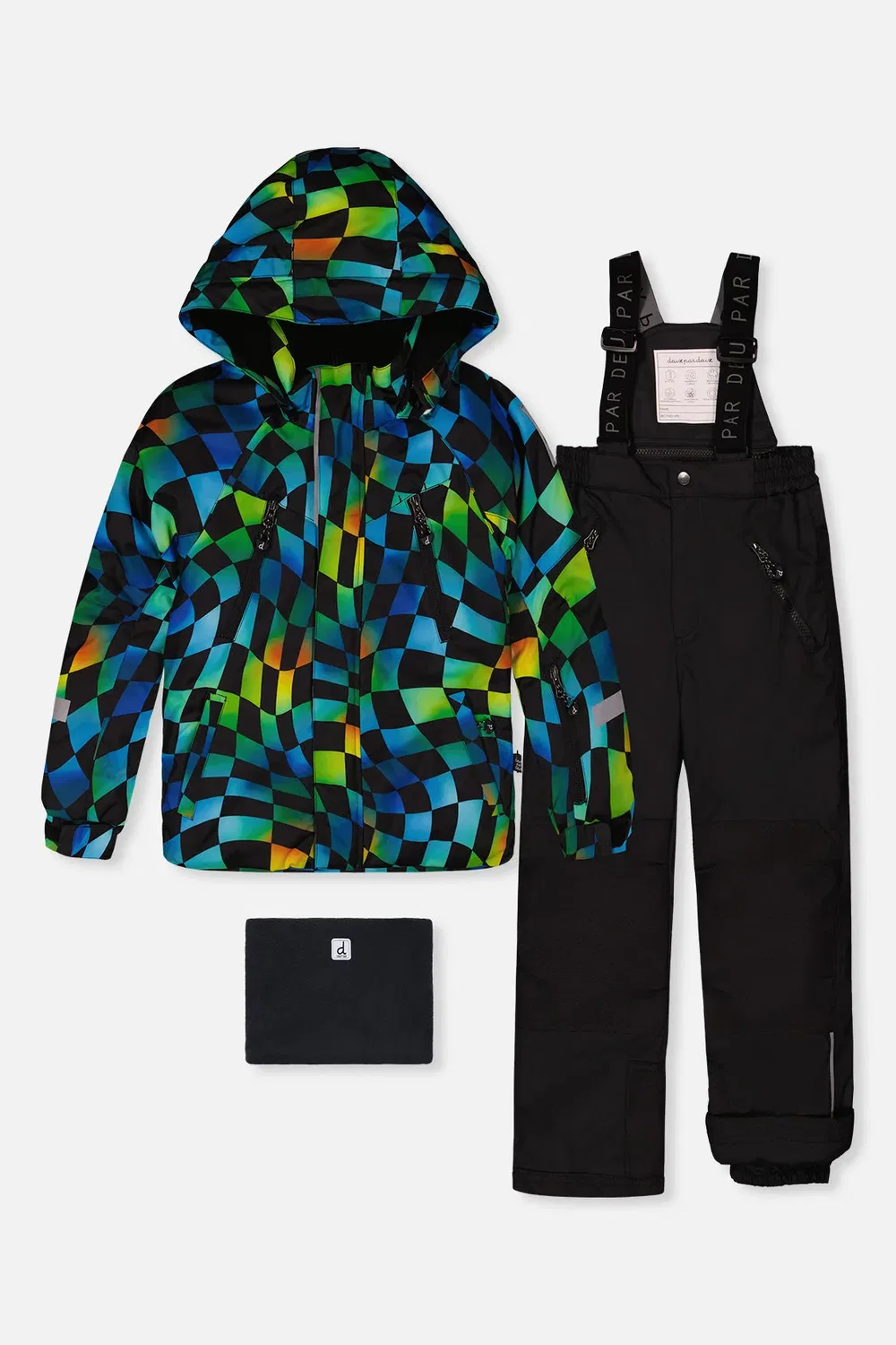 Детский комбинезон для мальчиков зимний утепленный комплект Deux par Deux, Green Yellow and Blue Checkerboard