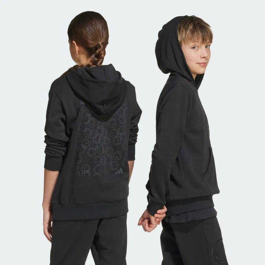 Детский худи с капюшоном с принтом adidas X Smileyworld Sportswear JN2161, Черно-белый — фото 2