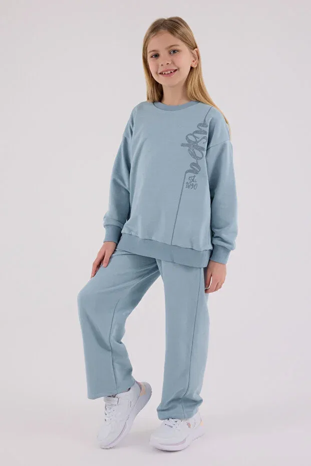Детский комплект из свитшота и брюк для девочек с вышивкой U.S. Polo Assn., Soft Green