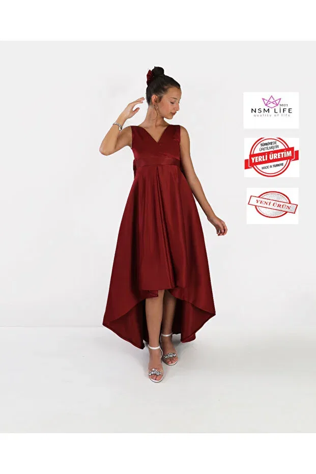 Детское платье для девочек асимметричное Wrapover с поясом 2021 Nsm Life Quality Of Life, Burgundy