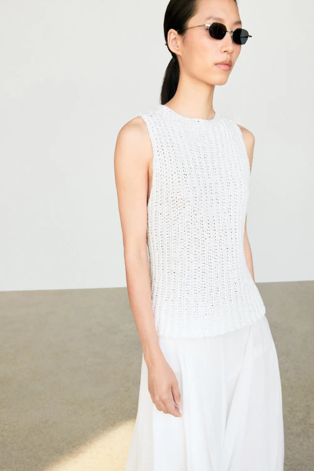 Топ Massimo Dutti Textured Cotton Knit, белый