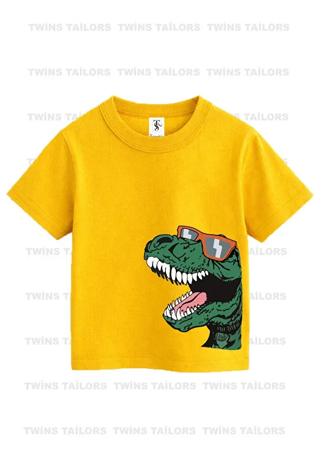 Детский комплект футболок для девочек с принтом Astronaut-Dinosaur-Scooter Twins Tailors, Yellow — фото 2