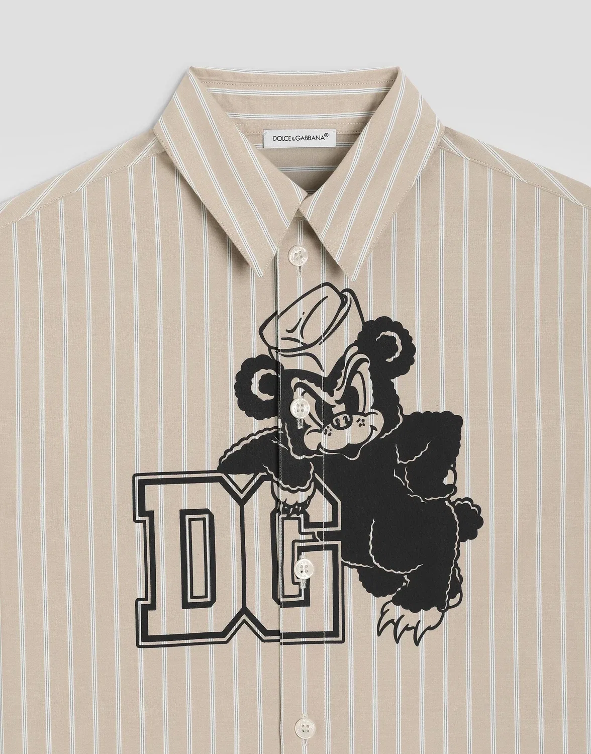 Поплиновая рубашка с логотипом Dolce&Gabbana, бежевый — фото 3
