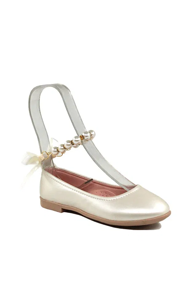 Детские балетки для девочек с жемчугом Orthopedic insole with pearl and bow detail daily girl's ballet flats Pabuçland, Sedef