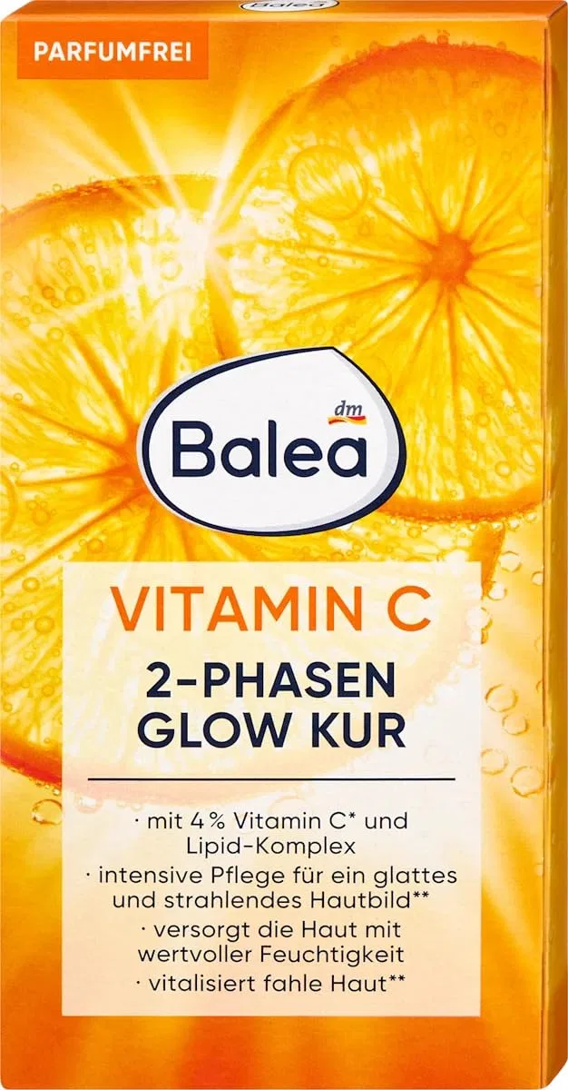 Набор ампул GLOW KUR VITAMIN C 2-Phase с маслом миндаля 14 мл + лосьон для тела Flower Dream 2x200 мл, Balea