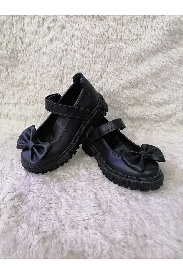 Детские балетки для девочек с бантом Özgür Kids, Black Mat — фото 3