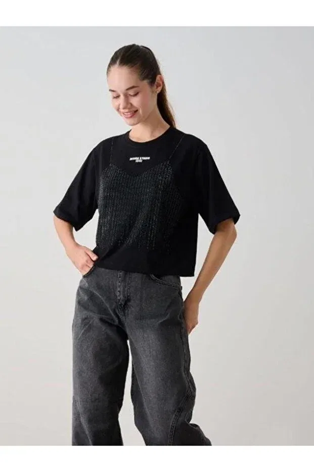 Детская футболка для девочек хлопковая Stone Design Zekids, Black — фото 3