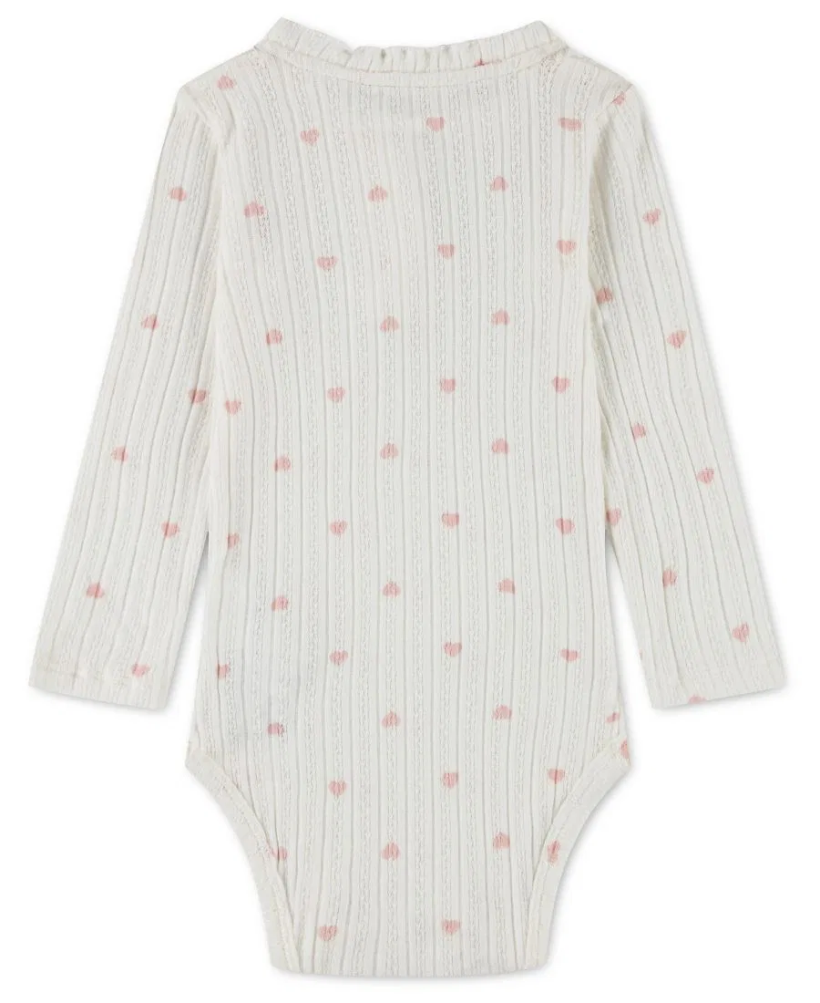 Боди с длинным рукавом и оборкой Henley Pink Hearts abercrombie kids, Pink Hearts — фото 2