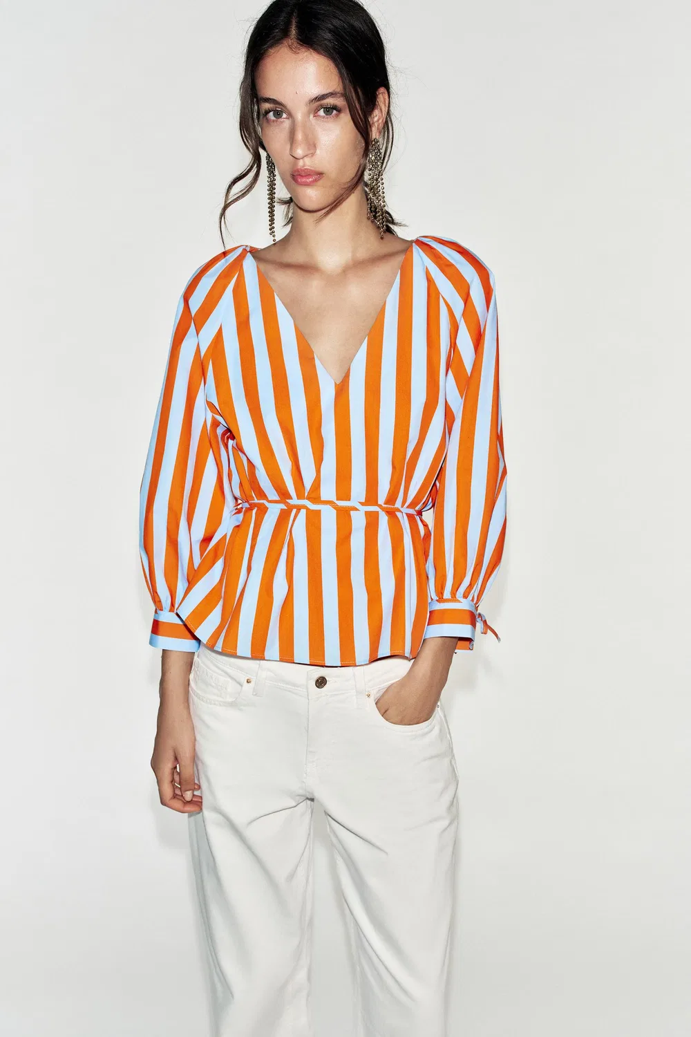 Рубашка в полоску с узким поясом ZARA, striped — фото 2