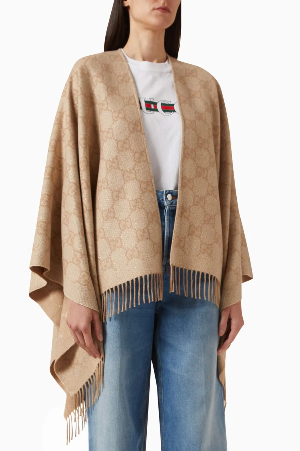Пончо с бахромой GG Cashmere Lamé Gucci