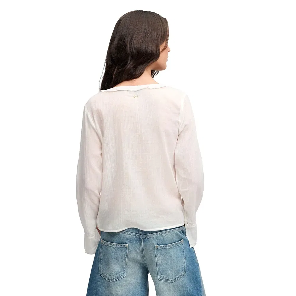 Женский лонгслив с кружевными вставками и завязками Superdry, White — фото 2