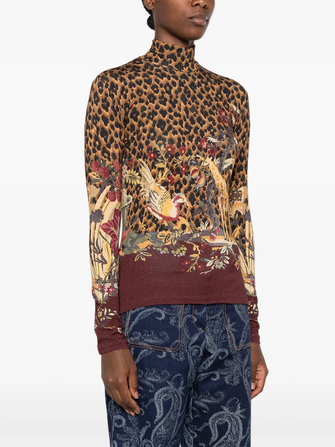 ETRO Топ с леопардовым и цветочным принтом, коричневый — фото 3