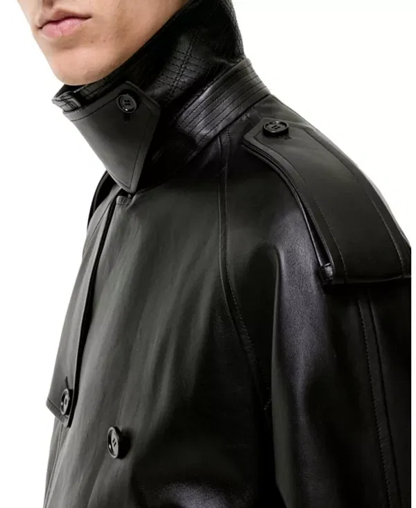 Мужское пальто-тренч из кожи с укороченным кроем Leadenham Burberry, черный — фото 4