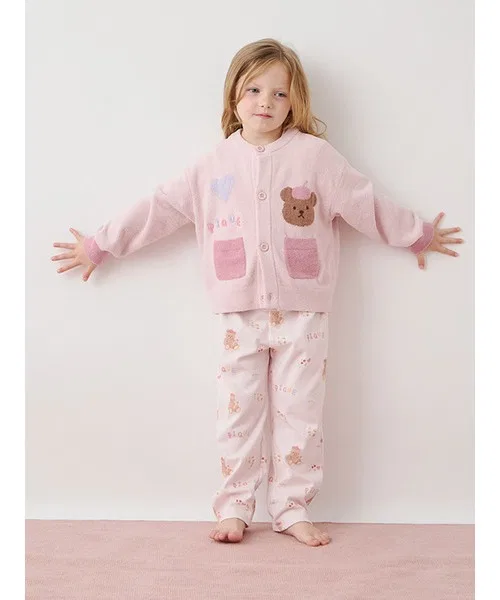 Детские длинные штаны с принтом Drawing Bear gelato pique, Pink — фото 3