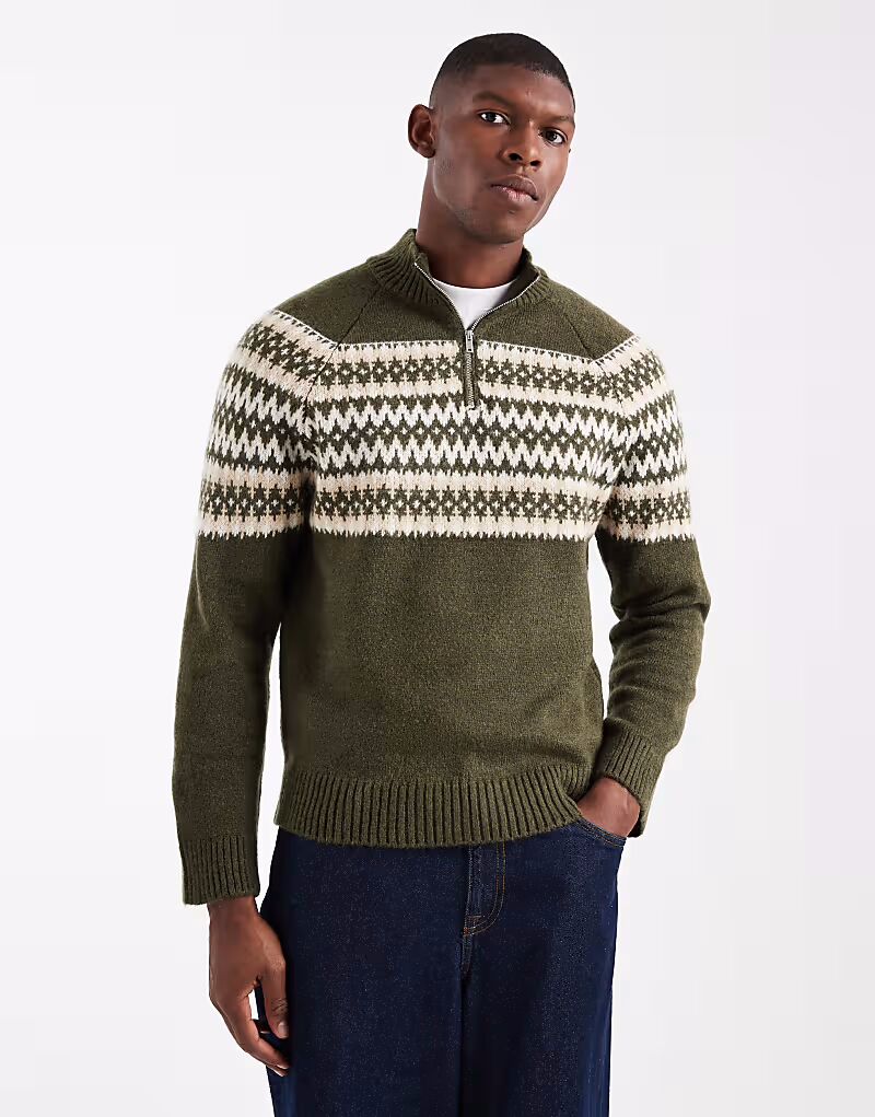 

Джемпер в стиле фейрисл с застежкой на молнию 1/4 зеленого цвета New Look