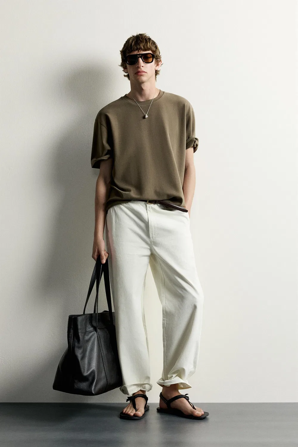 Мягкая футболка свободного кроя ZARA, Olive green