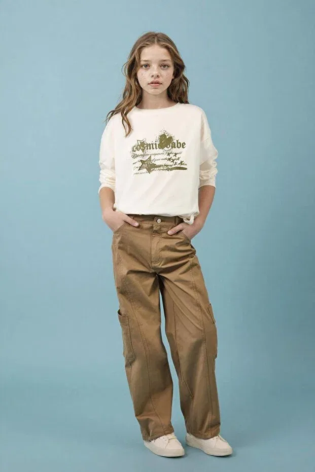 Детская футболка с принтом Oversized printed t-shirt for girls h2877a826sp Defacto, Ecru — фото 2