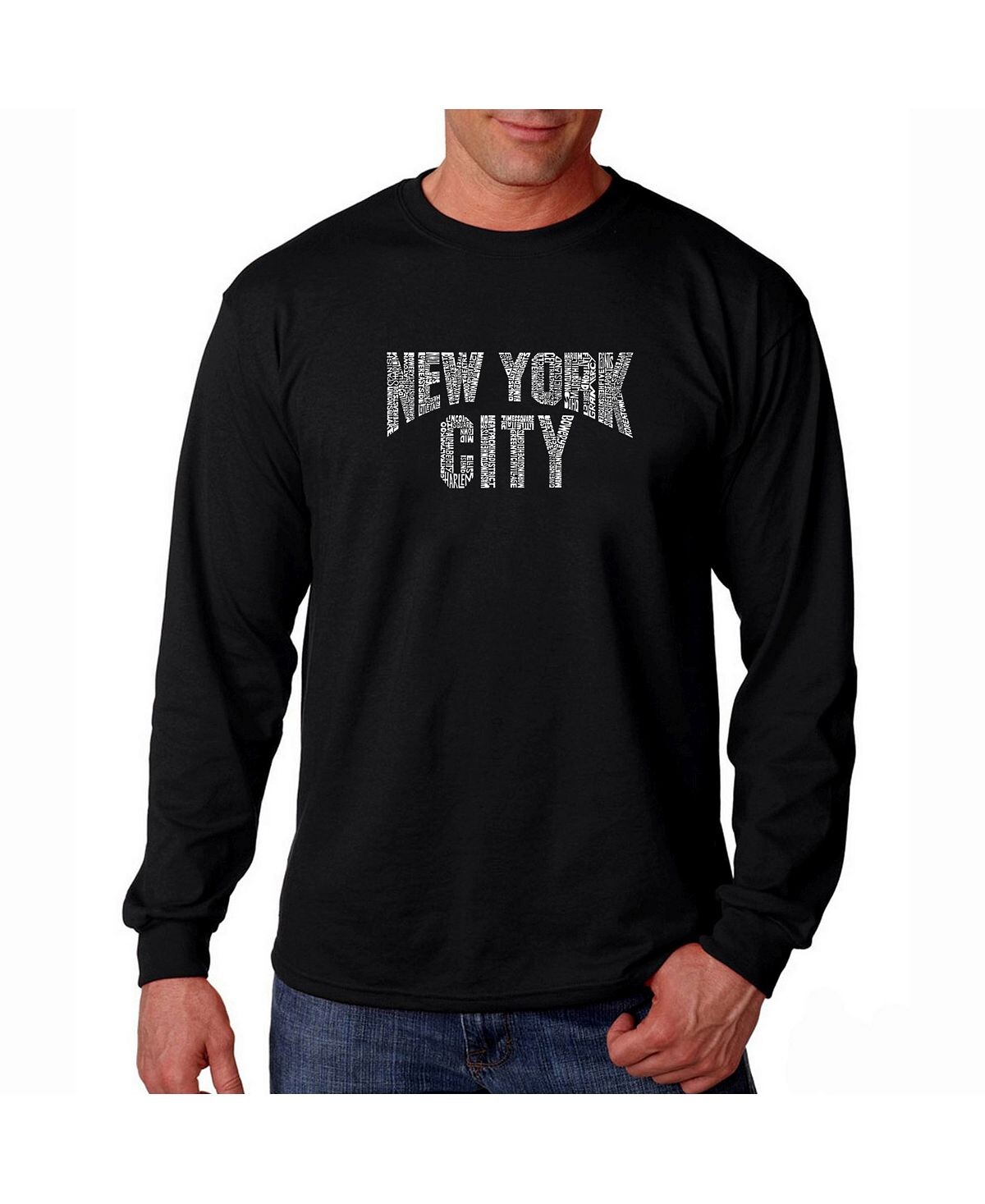 

Мужская футболка с длинным рукавом word art - new york city neighbourhoods LA Pop Art, черный