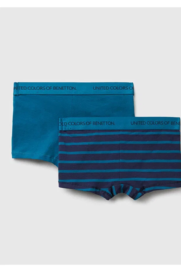 Детский комплект боксеров для мальчиков в полоску United Colors Of Benetton, Navy Blue-Blue — фото 2
