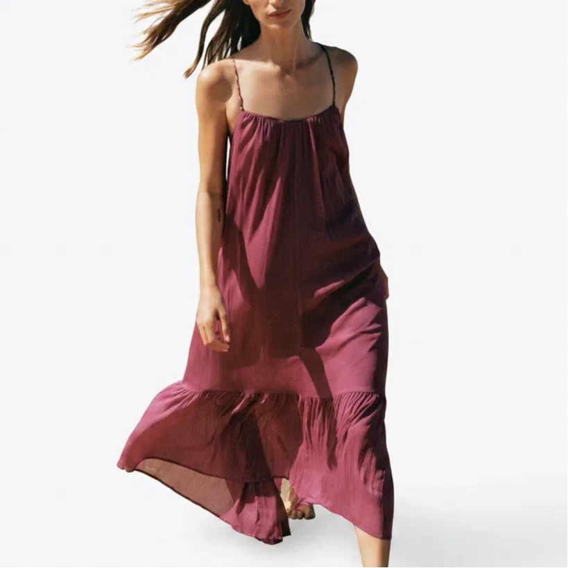 Женское платье-комбинация с длинной юбкой A-силуэта Light Red ZARA, Light Red — фото 4