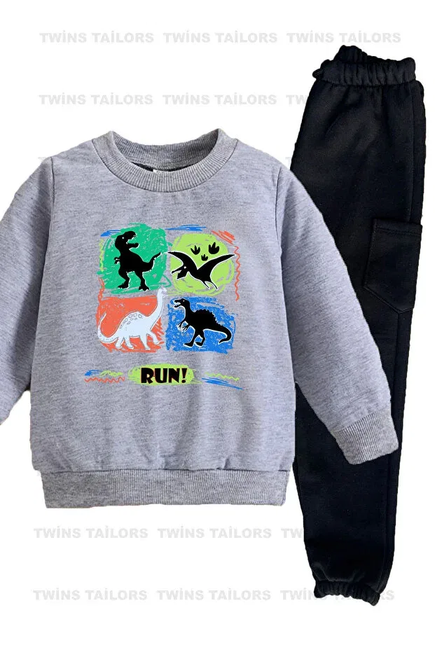 Детский спортивный костюм для девочек с принтом Astronaut and dinosaur Twins Tailors, Черный — фото 4