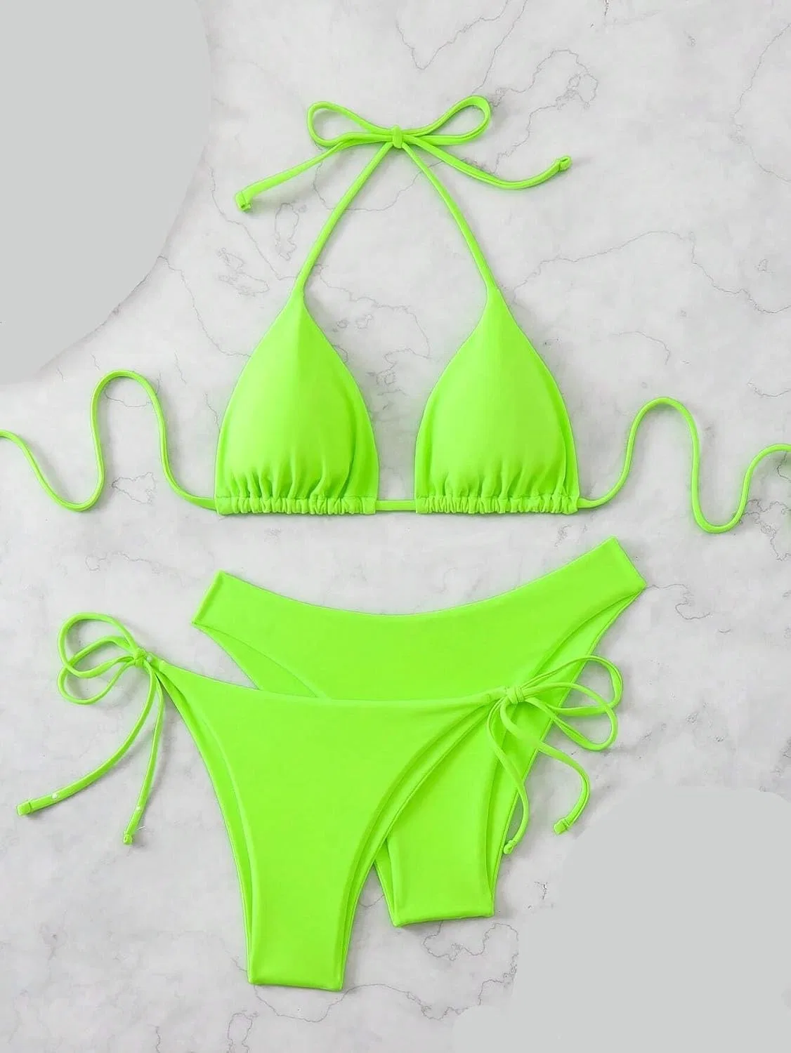 Женский бикини-сет с высокой талией и открытой спиной, Lime Green — фото 4