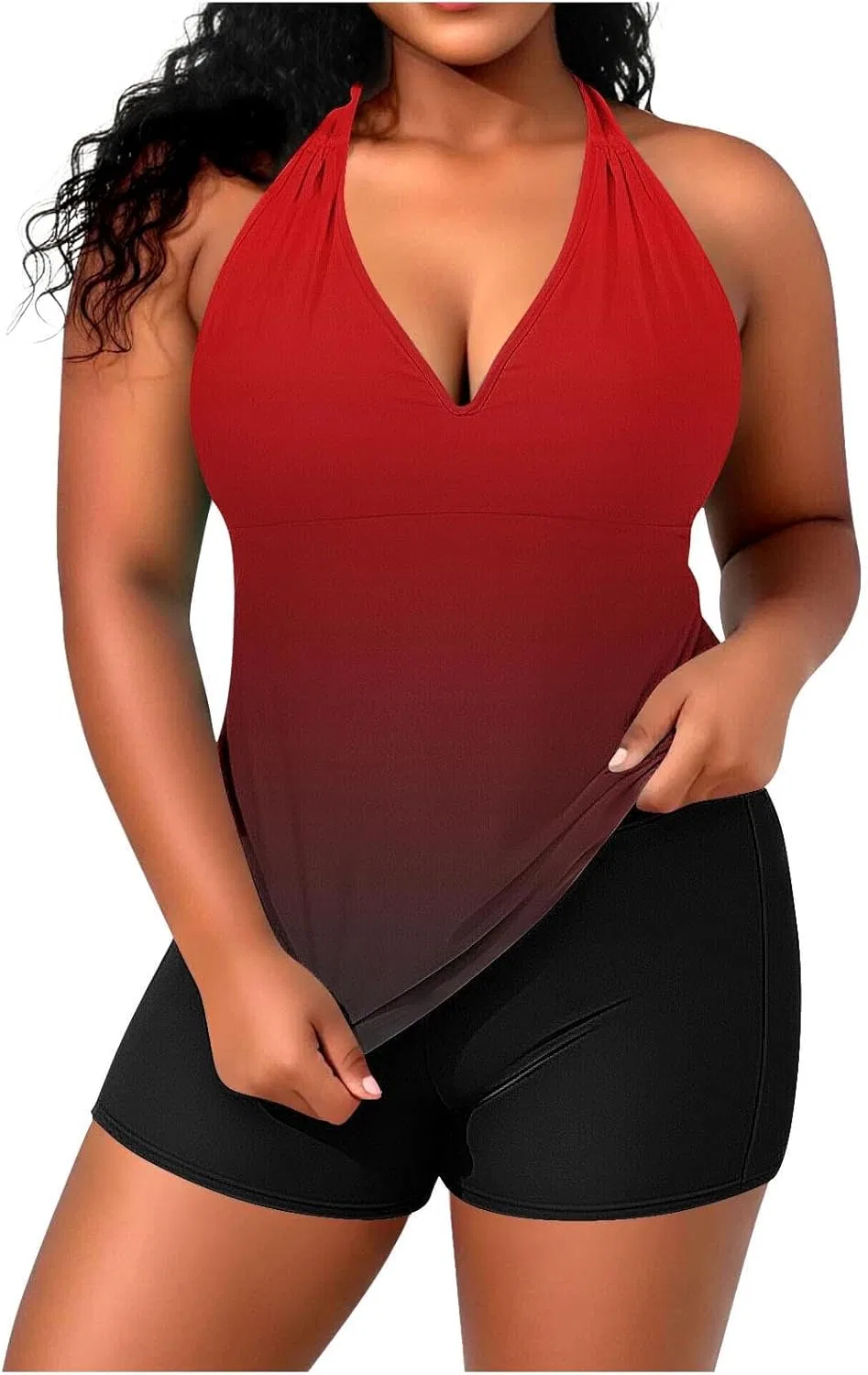 Женский танкини-купальник с завязками на шее Plus Size, Red