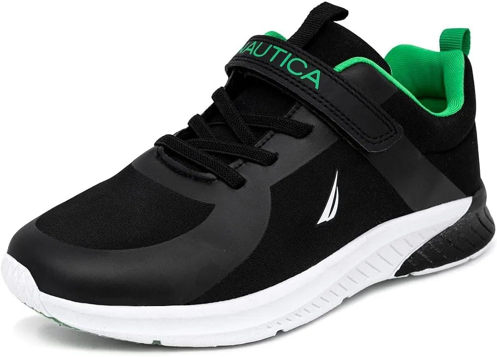 Детские кроссовки для мальчиков с ремешком-шнурком Nautica, Black Green Pop