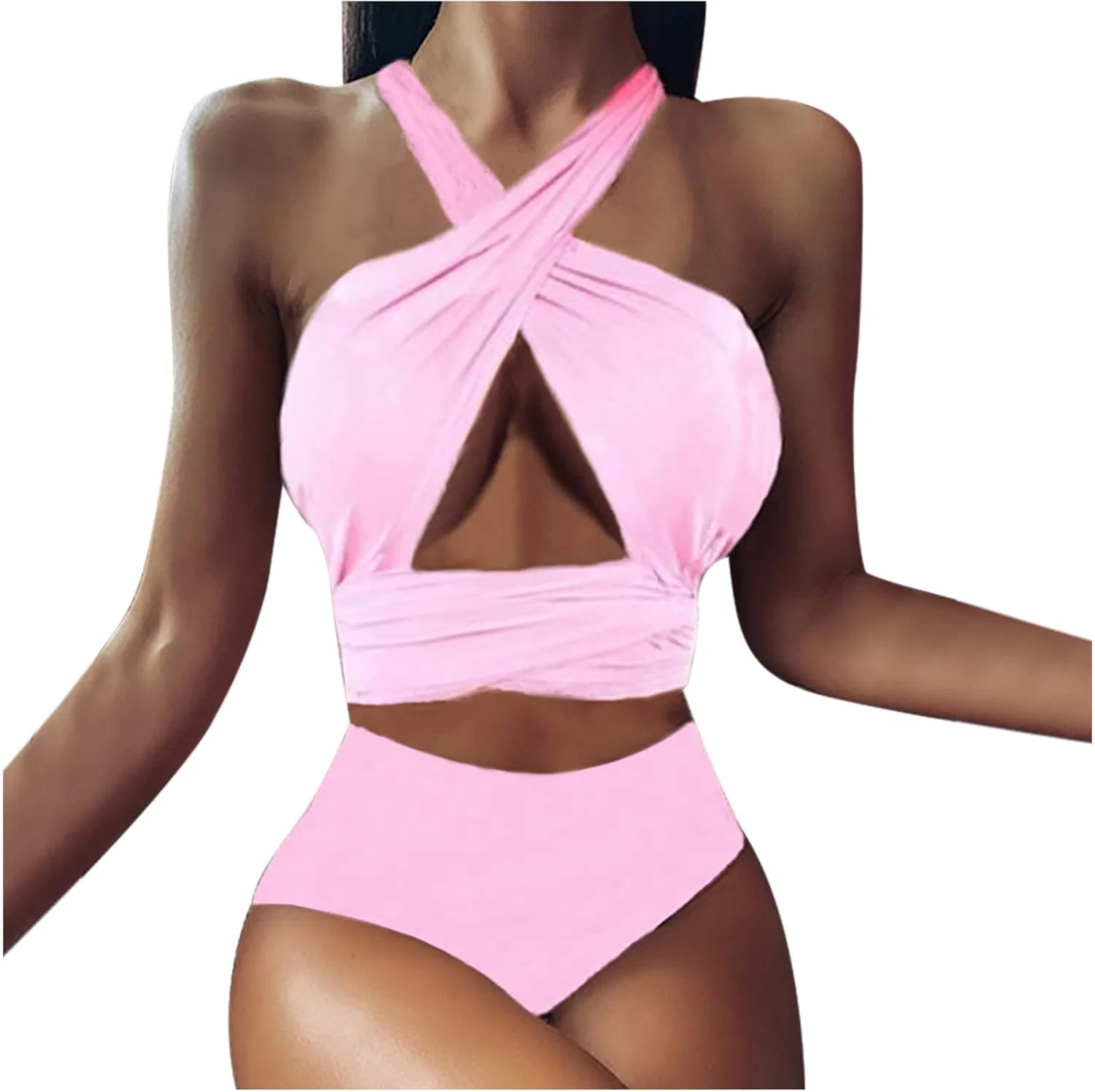Женский цельный купальник с глубоким декольте с контролем живота, Pink