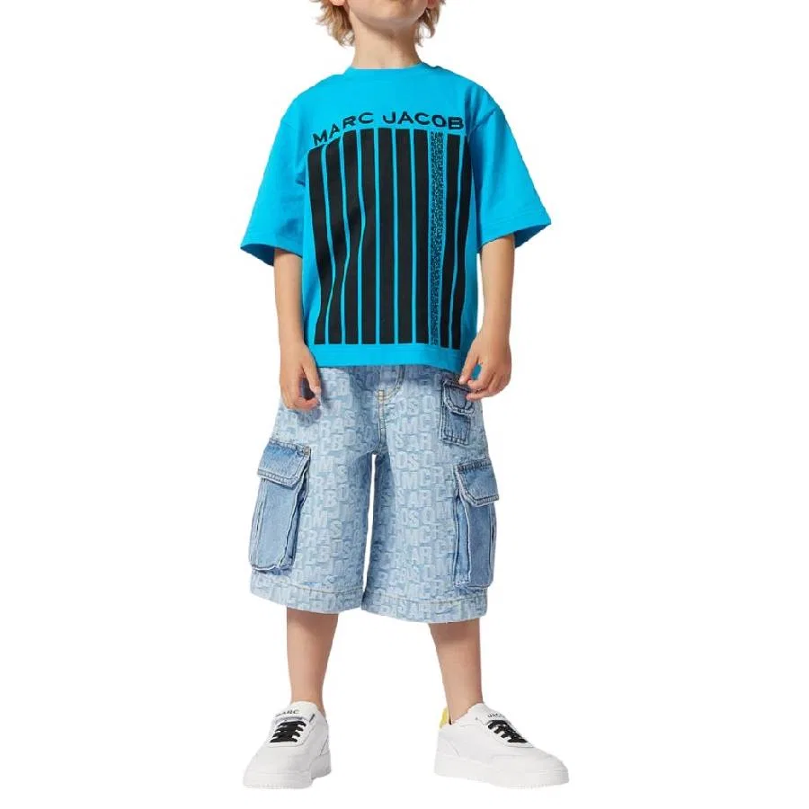 Шорты джинсовые с принтом All-Over Jacquard Logo Little Marc Jacobs, Denim Blue — фото 3