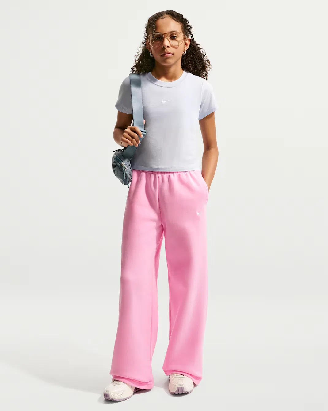 Детские брюки с открытым низом Nike Sportswear Studio Fleece, Pink Rise/White