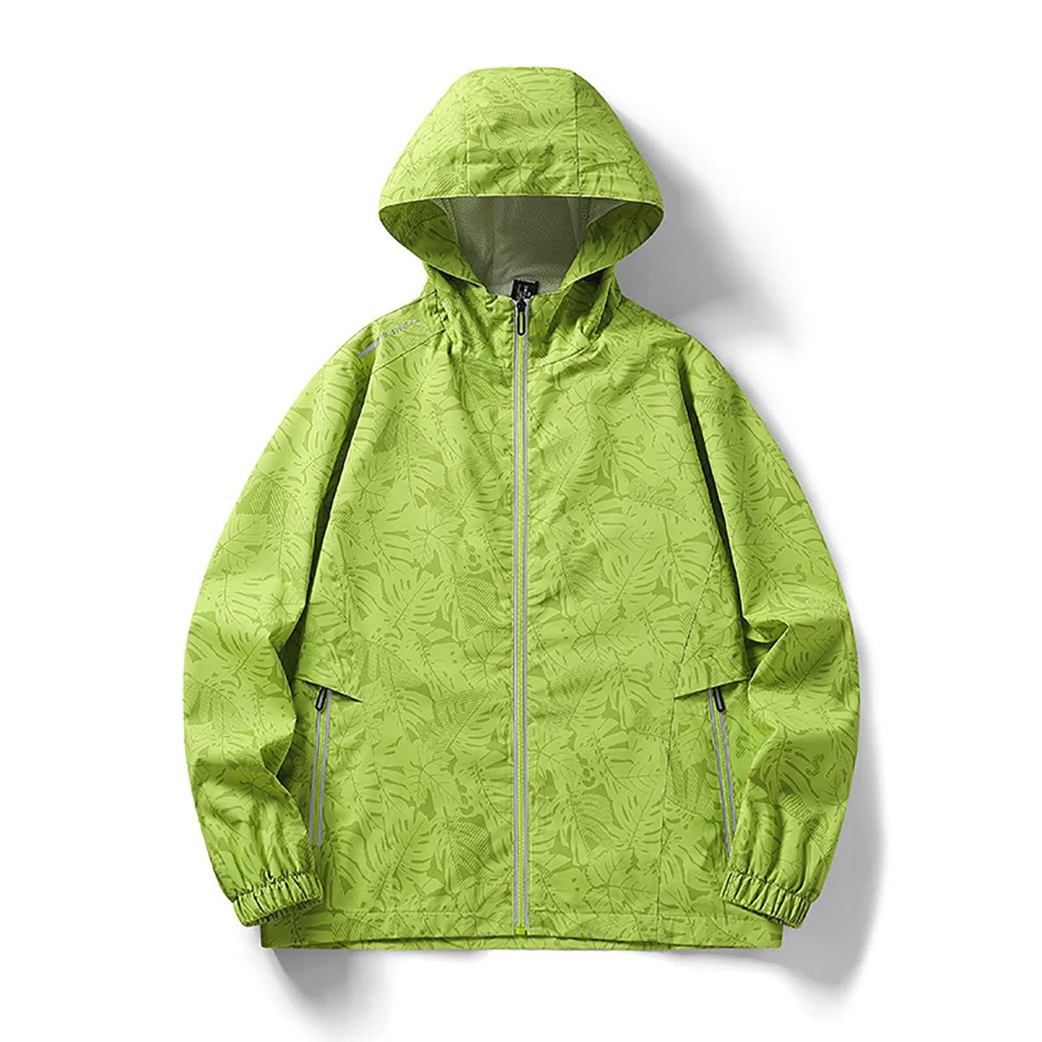 Женский легкий дождевик с принтом осенних листьев Waterproof Jackets for Women, green — фото 3
