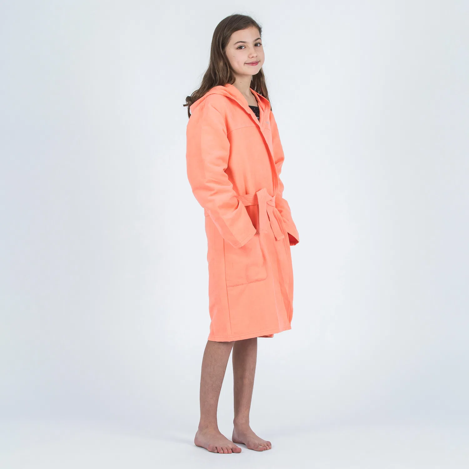 Детский халат из микрофибры Bademantel Mikrofaser Kinder Decathlon, Blasses Korallenorange — фото 2