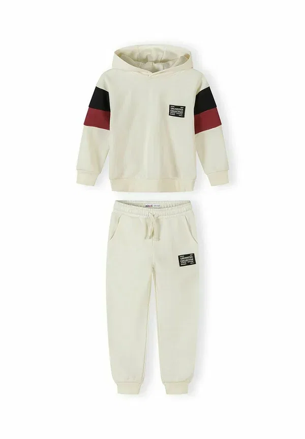 Спортивный костюм из хлопка и полиэстера Set hooded with contrast sleeve and joggers Minoti, Cream, кремовый