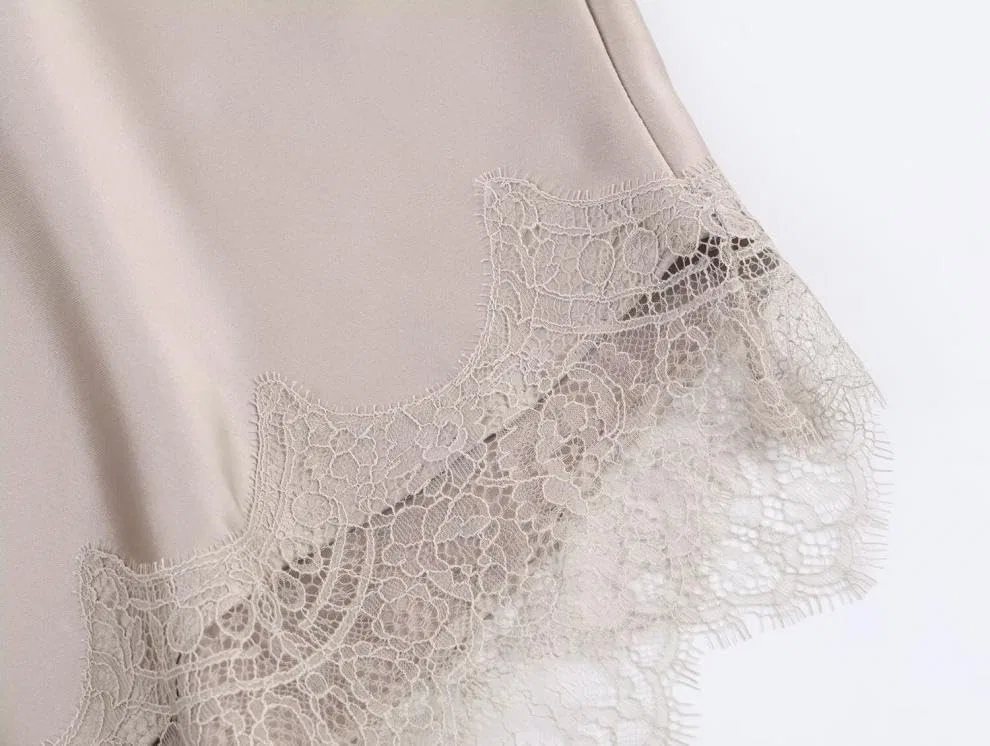Женское асимметричное кружевное платье-комбинация Casual Soft Elegant, Apricot — фото 2
