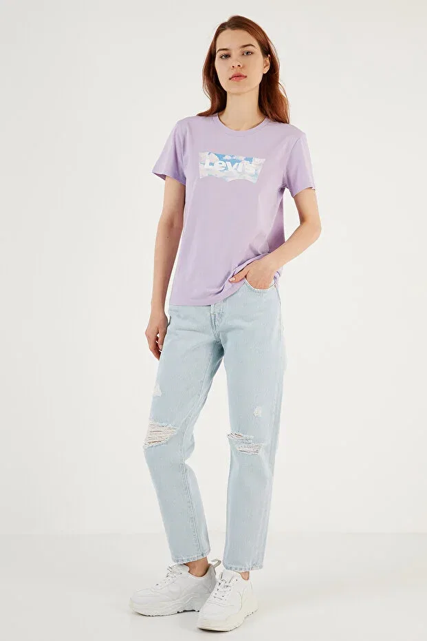 Женские джинсы с разрывами 501 cotton ripped detailed regular fit cropped jeans jeans a7739 Levi'S, Light Blue