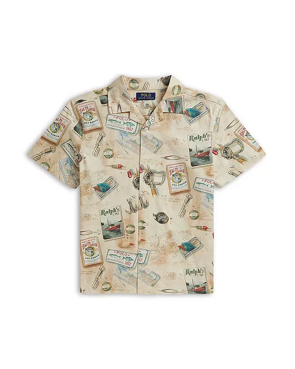 Мальчиковая классическая рубашка с принтом Fishing Print Stretch Chino Camp Shirt Ralph Lauren, мультиколор