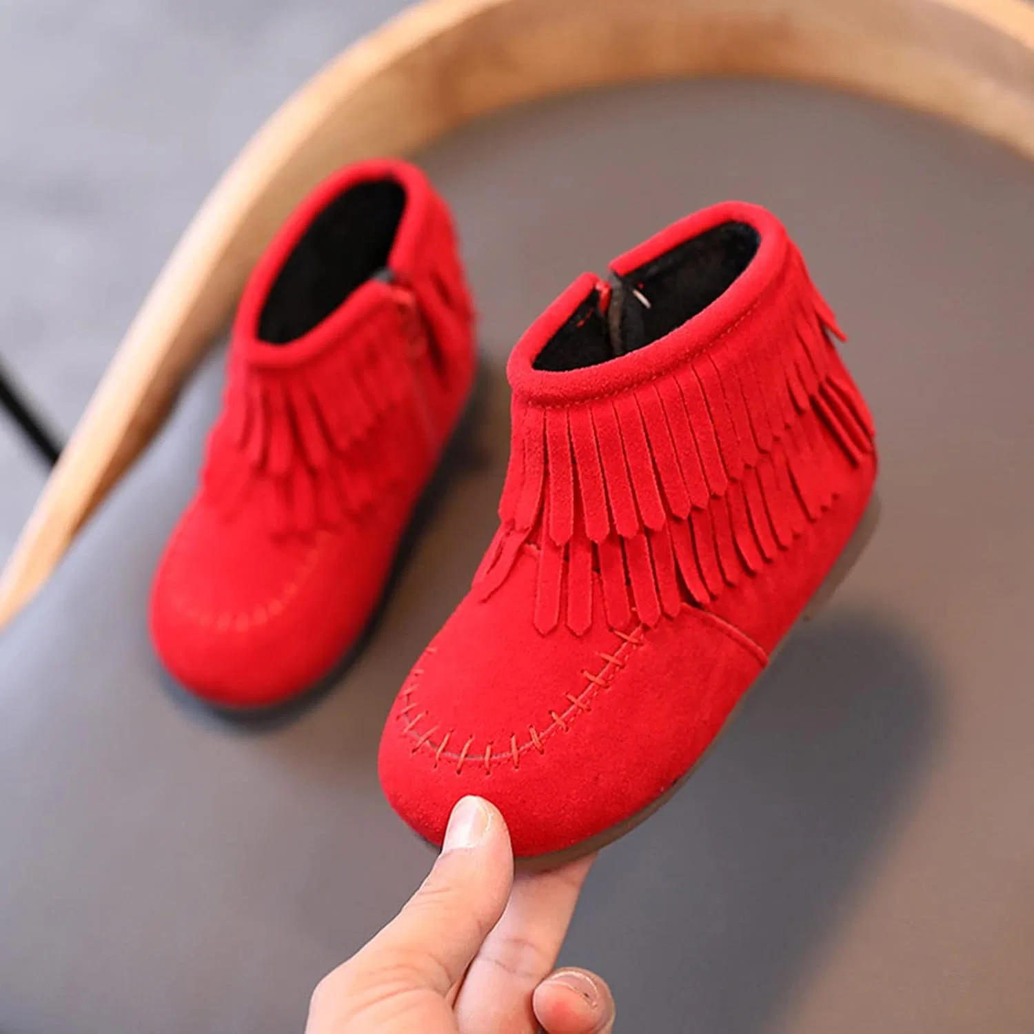 Детские ботинки для девочек с бахромой Retro POLG, Red — фото 2