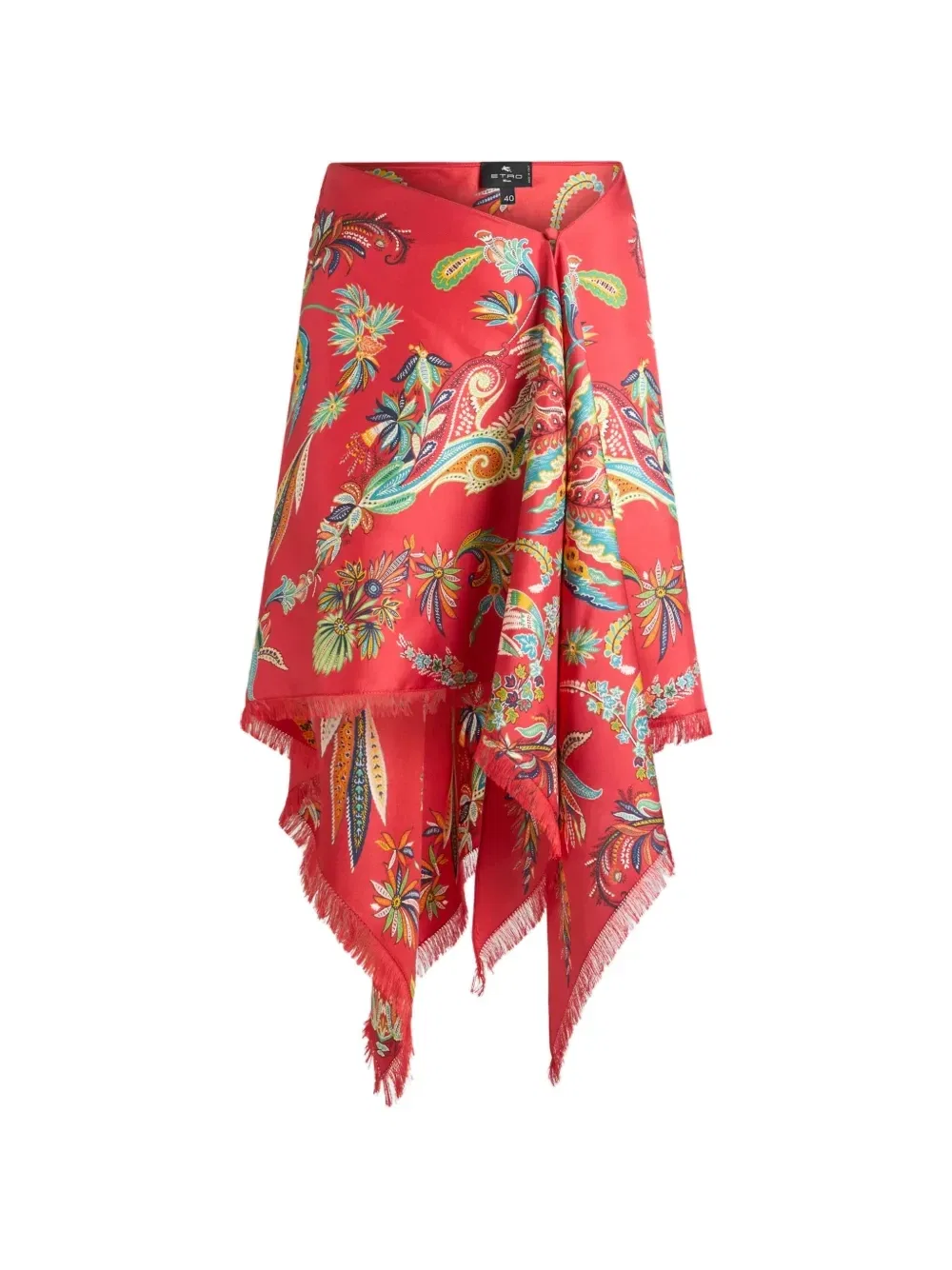 Шелковая юбка с бахромой и принтом пейсли Etro, красный