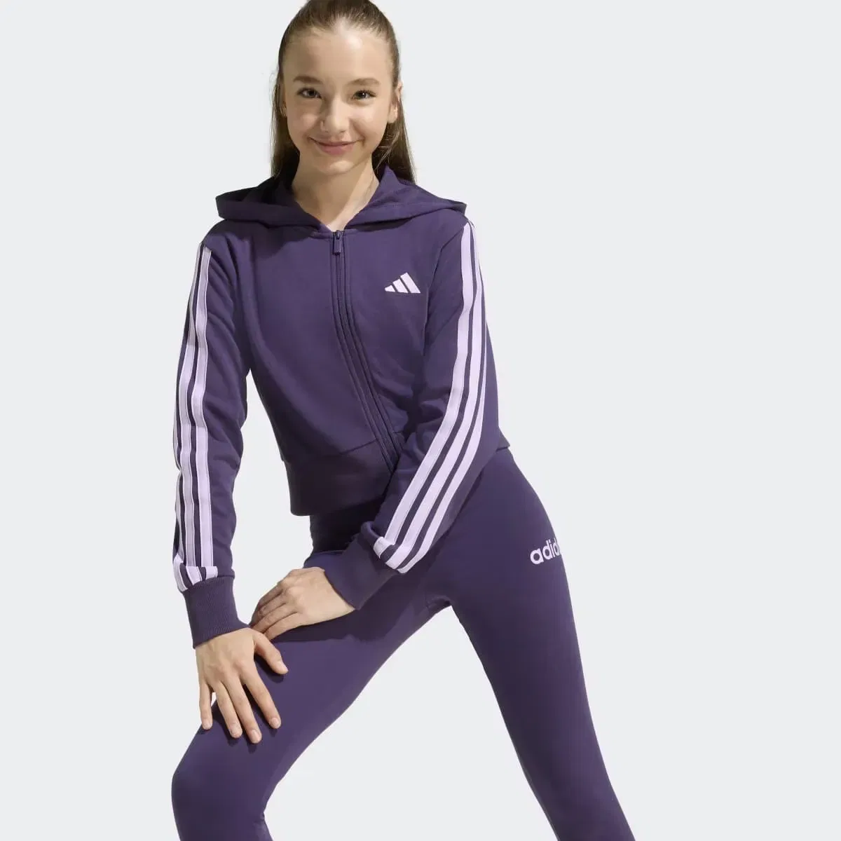 Детская толстовка с капюшоном для девочек хлопковая Essentials adidas, Morado — фото 4