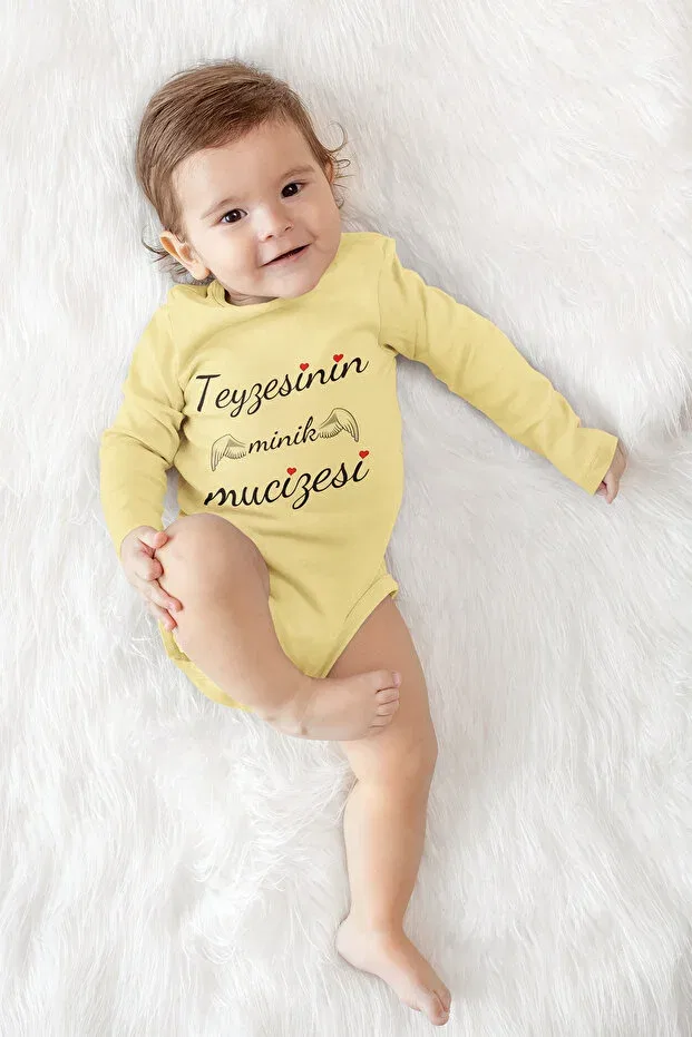 Детское боди с длинным рукавом с принтом Aunt'S Little Miracle Adabebek, Yellow