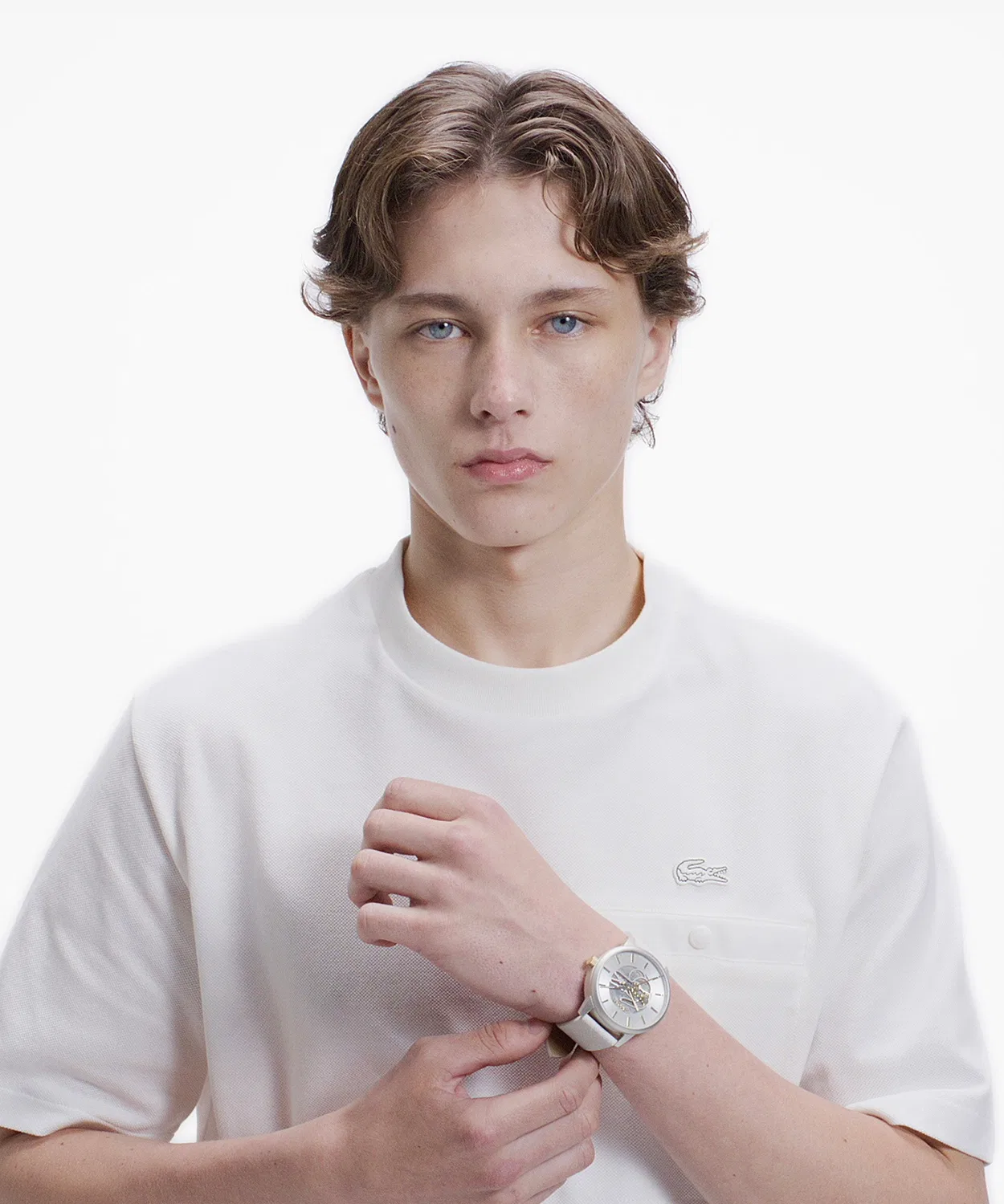 Мужская футболка с нагрудным карманом Classic Fit LACOSTE, Off White — фото 4