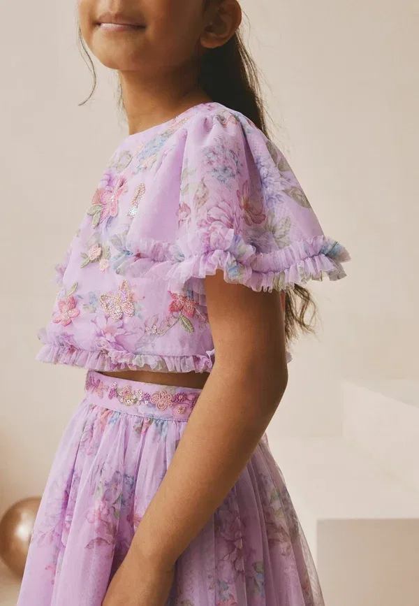 Комплект из топа и юбки с цветочным узором Floral embellished set Next, lilac purple, фиолетовый — фото 2