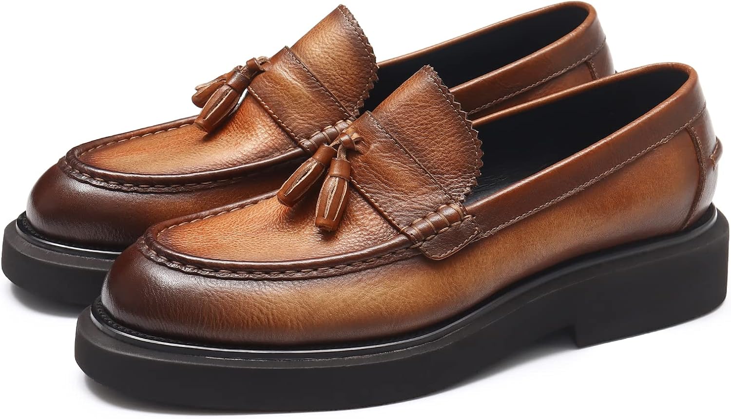 

Мужские повседневные лоферы - из натуральной коровьей кожи, с округлым носком, толстой подошвой Neweyesee, коричневый