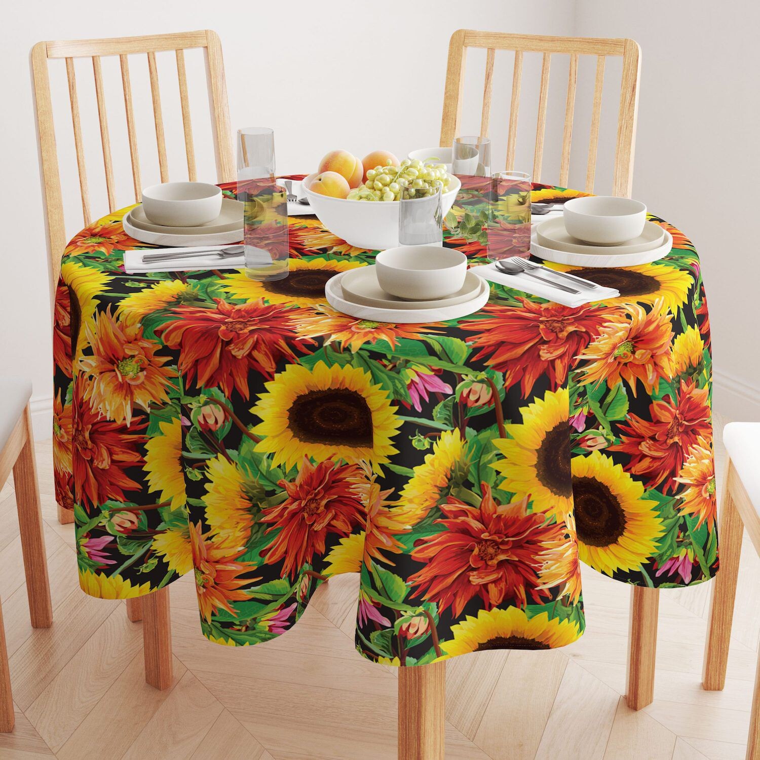 

Круглая скатерть, 100% полиэстер, круглая 90 дюймов, Sunflower Garden