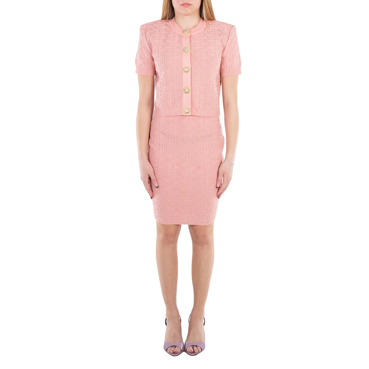 Юбка мини с интарсией Monogram Balmain, Saumon Argent — фото 4
